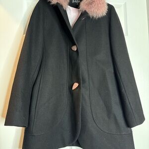 Nicole Miller Black wool coat with Pink Fur Collar